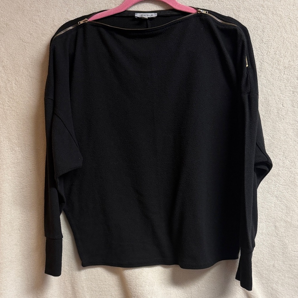white birch Black Zip-Neck Sweater